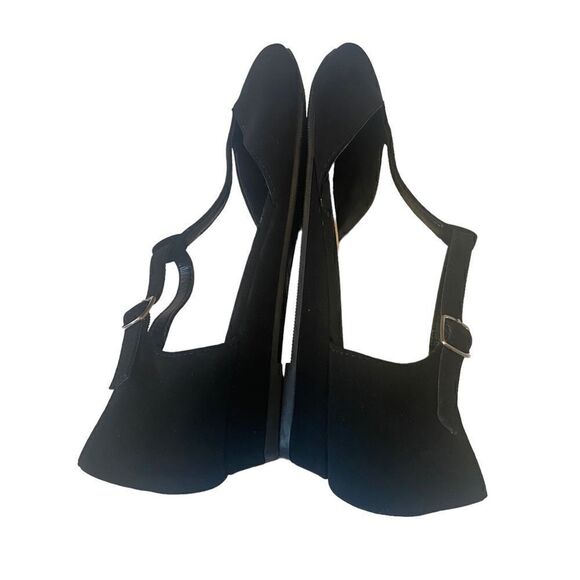Coconuts by Matisse Black Faux Suede Pointed Toe Ankle Strap Low Heel Flats - Picture 5 of 7